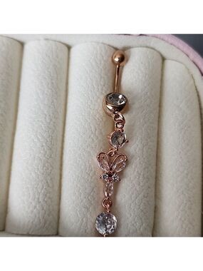 14 G SURGICAL STEEL DANGLE   BELLY BUTTON Simulated Diamond ROSE GOLD